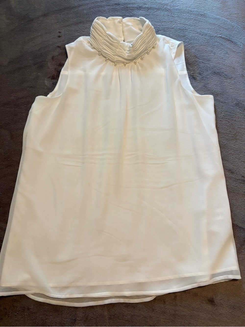 Karl Lagerfeld Sleeveless Cream Mock Neck Camisole with Pearl Detail